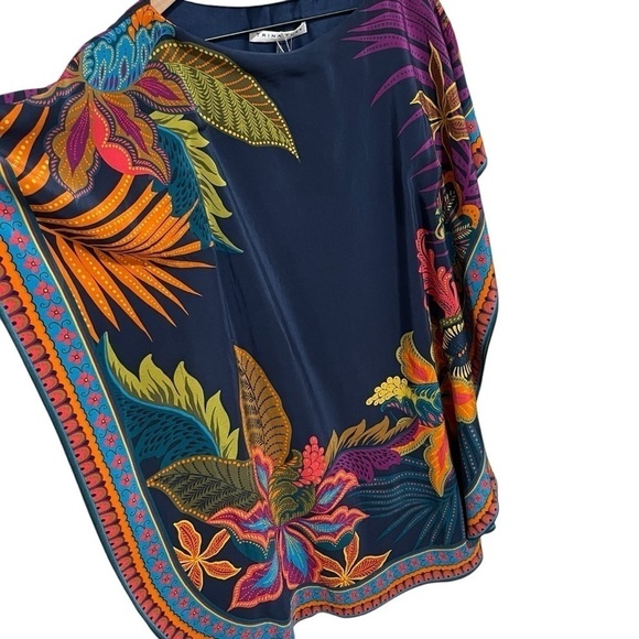 Trina Turk Global Silk Caftan Dress Womens Extra Small Navy Floral Tropical $398 - Picture 3 of 15
